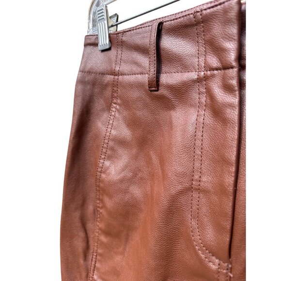 Wilfred Free Aritzia High-Waisted Brown Faux Leather Straight-Leg Pants Womens 4 - Picture 5 of 12